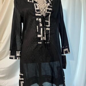 La Blanca Black Swim Coverup with White Patterns